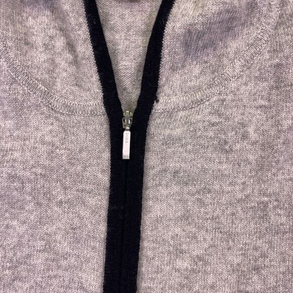 C. Cashmere Gray Black Colorblock Long Sleeve Zip 2-ply Cashmere Hoodie Medium - Picture 4 of 7